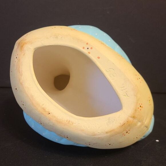 1980's Kimple Mold Ceramic Duck Yellow/Blue Quilted Look Hand Painted Engraved - Picture 6 of 9